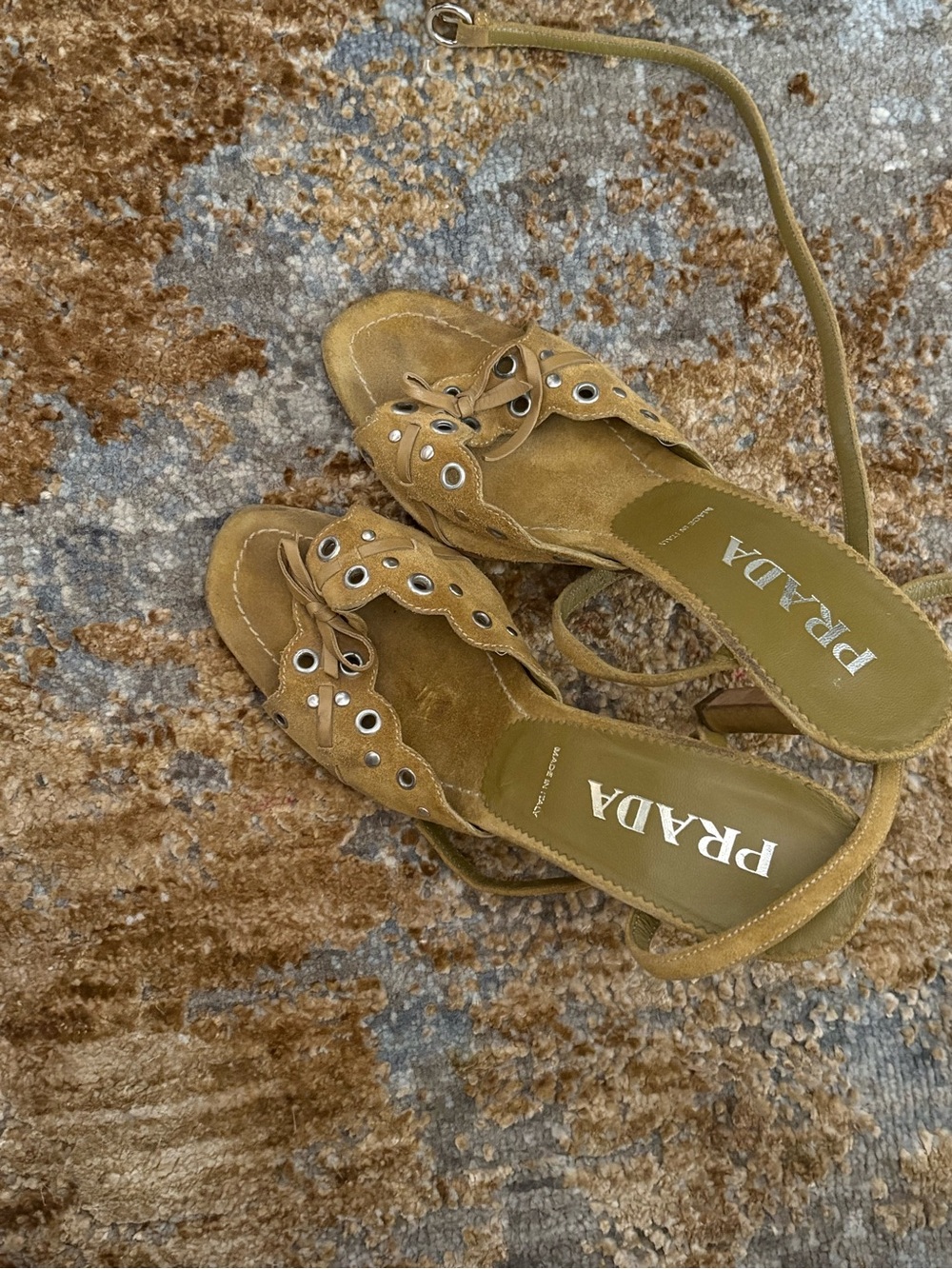 Prada Olive Green Lace-Up Suede Heeled Sandals